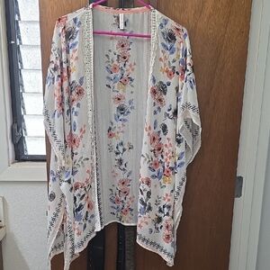 Xhilaration Floral Print Top with Pink Trim